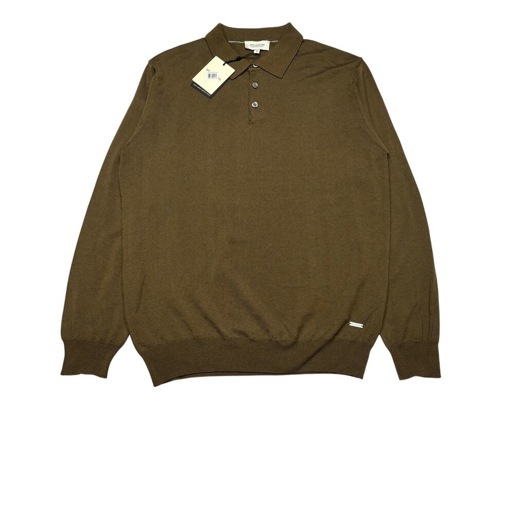 NWT Bugatchi Super Merino Solid Polo Sweater Men's Medium Quiet Luxury
